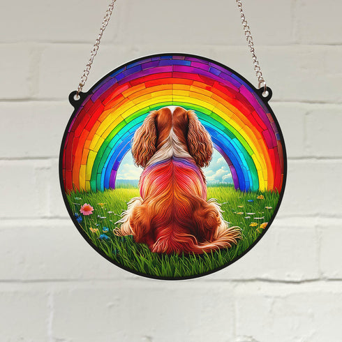 Cavalier King Charles Spaniel Rainbow Bridge Stained Glass Effect Suncatcher